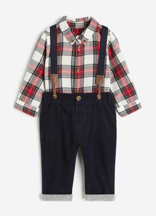 Темно синие штаны брюки c подтяжками c подкладкой из мягкого трикотажа h&m