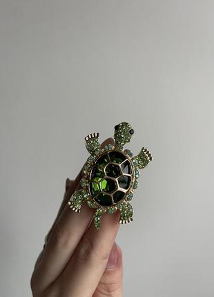 Металева брошка зелена черепаха