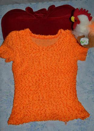 Трендовая   стрейчевая ярко-оранжевая ( маркерная ) футболочка3 фото