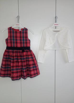 Набор для девочки 3-4 года нарядное пышное платье новогоднее платье красная в клетку с болеро