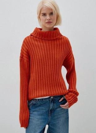 Свитер с высоким горлом , шерсть, коричневый