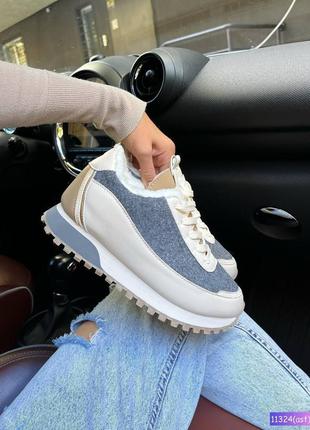 🔥 зимние теплые кроссовки “тедди” бежево-серые | хит продаж🔥