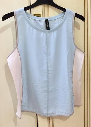 Майка топ marc cain satin silk rib cotton top blue nude оригінал зі свіжих колекцій n 3 m/s стан іде