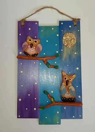 Деревянное панно ручной работы совушки+подарок