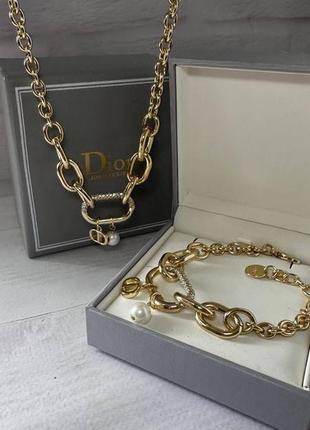 Комплект украшений чокер и браслет с бусинкой диор 😊