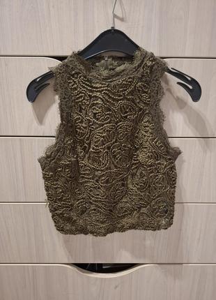 Топ кружевой, топ с кружевом, майка, мереживо  
 колір хакі, блуза, кофтинка, на свято.