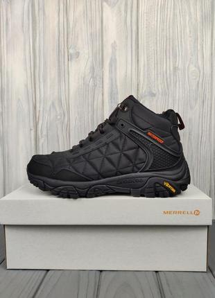 Зимові черевики merrell moab 3 mid black orange утеплені на хутрі