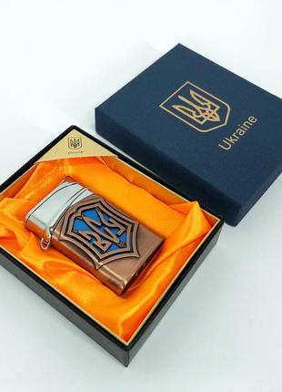 Запальничка газова зсу подарункова коробка, гостре полум'я hl-4112-4, запальничка з турбонаддувом. колір: бронза