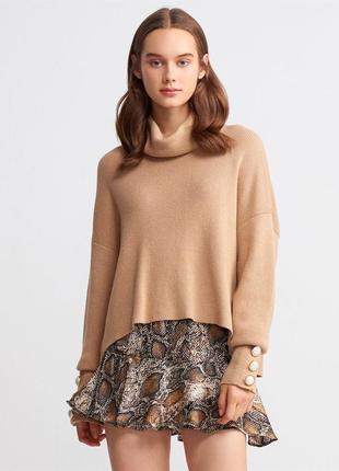 Свитер с высокой горловиной и спущенными плечами, кофта женская вязаная плюс сайз батал