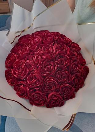 Букеты роз из атласных лент ручной работы🌹