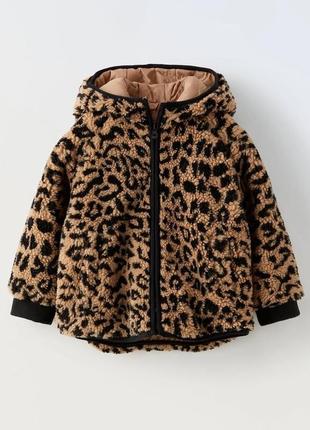 Детская шуба теди zara, новая, леопардовый принт, размеры 86 и 98 см
