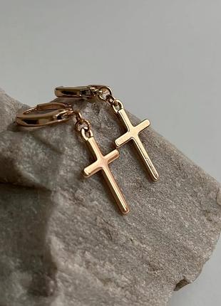Сережки хрестики в золоті і в сріблі xuping медичний сплав позолота