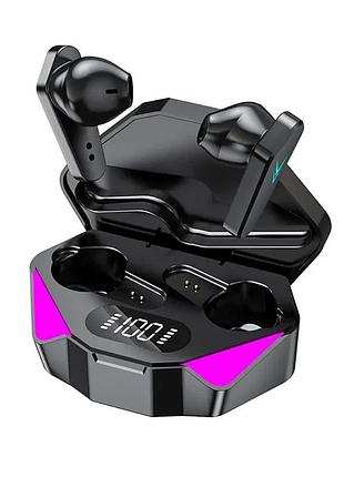 Игровые геймерские беспроводные наушники bluetooth  стерео гарнитура с микрофоном зарядным кейсом