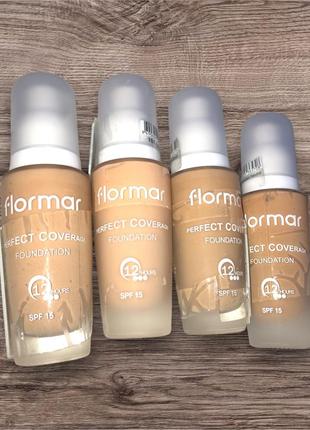 Flormar perfect coverage foundation spf 15 тональна основа для обличчя тональний крем тон 100 light ivory 102 soft beige 121 golden neutral