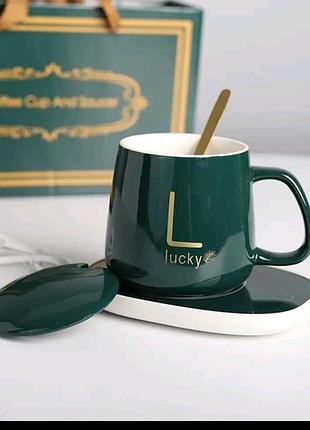 Керамическая чашка "green lucky" с подставкой- подогревателем