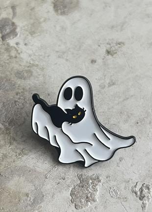 Оригінальна металева брошка пін привид чорна кішка киця кіт відьма геловін хеловін