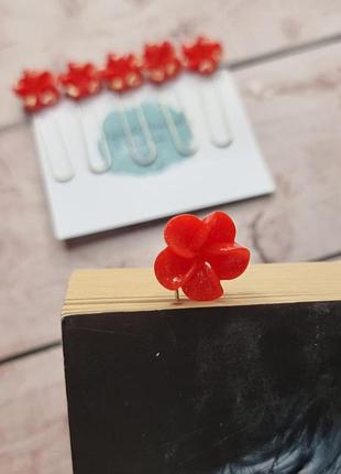 Скрепки-закладки красные цветы, набор 5 штук