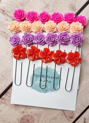 Скрепки-закладки красные цветы, набор 5 штук