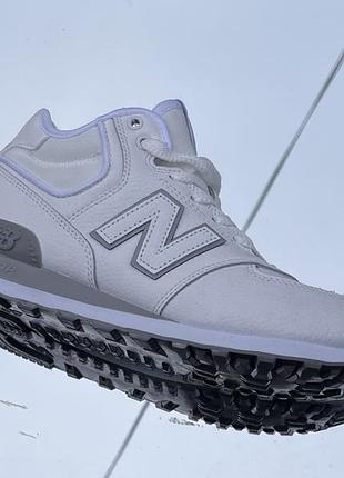 Белые зимние кожаные кроссовки new balance 574