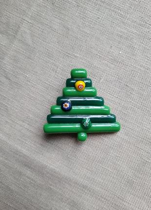 Винтажная брошь елка из муранского стекла