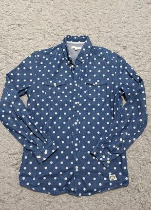 Класна та якісна денімова сорочка в горох від датського бренду suit , ідеал, плечі 44 підрахви 51 рука 64 довжина 73