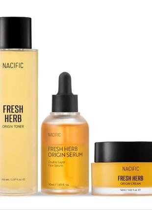 Набор корейской косметики nacific fresh herb тонер сыворотка крем + пенка для умывания в подарок. большой объем.