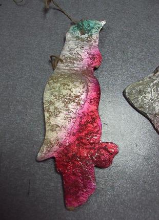 Елочная игрушка подвесная картонаж попугай и рыба рыбка ссср лот 2 шт №10800