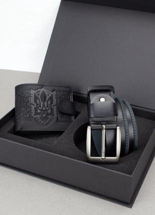 Подарочный мужской набор handycover 2501 (кошелек и ремень) черный в коробке