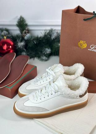 Кеды натуральные белые кожаные утеплённые зимние мех