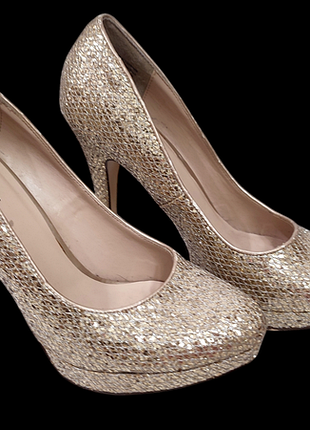 Туфли золотые на каблуке с блестками фотосессии золото стразы туфельки женские каблы платф...