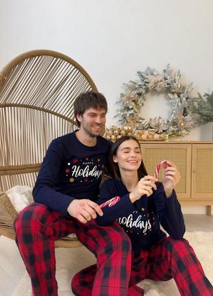 Чоловічий комплект( лонгслів прінт+штани) happy holidays: