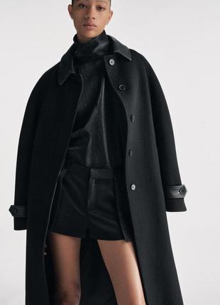 Пальто женское черное шерстяное zara new