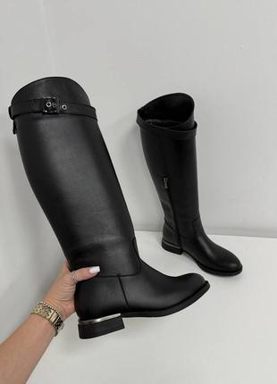 Сапоги женские черные кожа