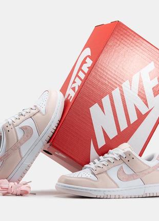 Женские кроссовки nike sb dunk low white pink найк данк белого с розовым цветами