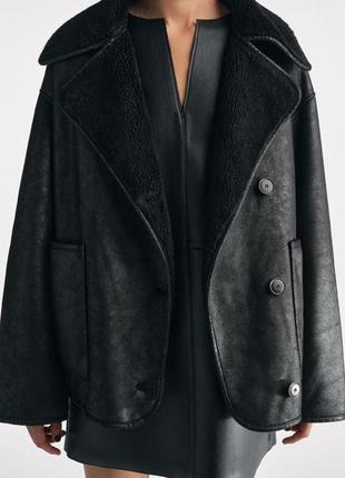 Дубленка женская черная двусторонняя zara new