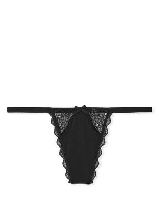 Трусики victoria’s secret dream angels lace-trim v-string panty оригинал черные трусик стринги танга