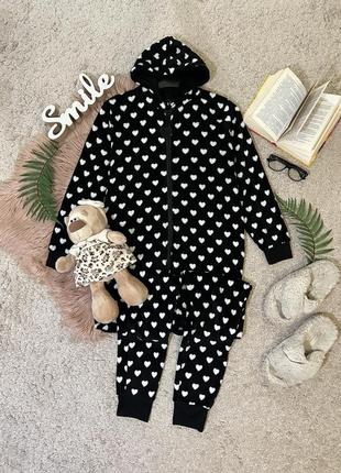 Тепла флісова піжама кігурумі у принт сердечки №299/44