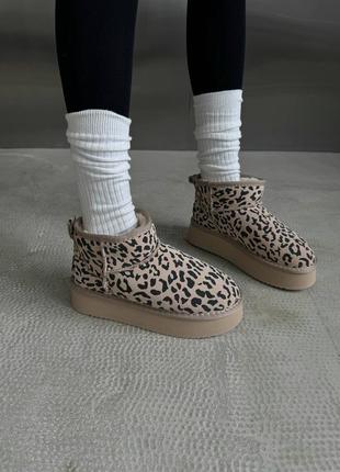 Угги угги угг gg ultra mini platform beige leopard suede