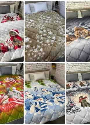 Ковдра хутряна-флісова з новорічним принтом 🦌⛄, ковдра зимова флісова, ковдра хутряна, ковдра зимова холофайбер
