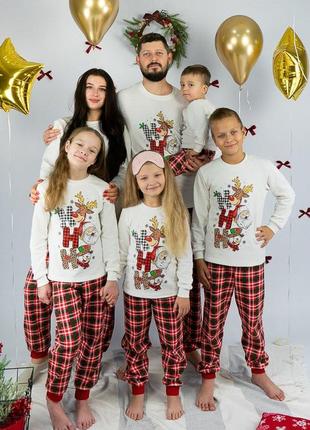 Новогодняя межама family look, теплая пижама с оленем, пижамы для всей семьи, тепля новогодняя пижама с начесом