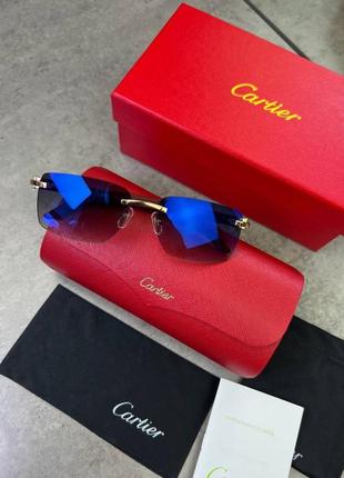 Солнцезащитные очки cartier с деревянными дужками и синими стеклами 45736