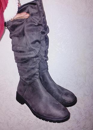 Женские замшевые сапоги серого цвета, сапоги женские на платформе, распродажа, женская одежда, женская обувь
