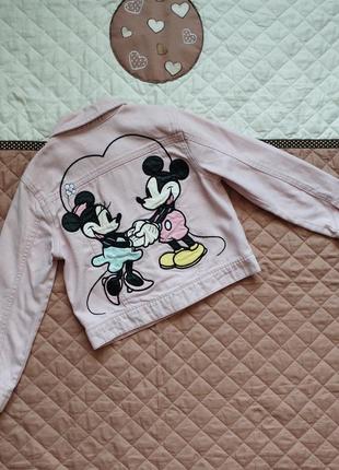 Розовая джинсовая куртка disney на 5-6 р джинсовка из минни для девочки