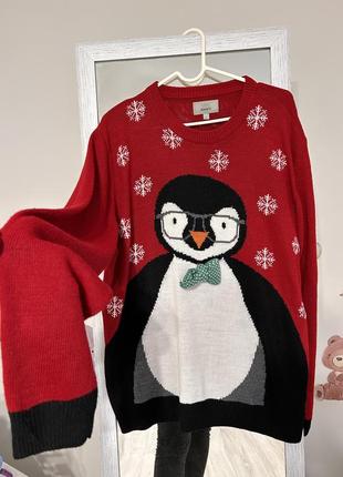 Святковий новорічний теплий светр із пінгвіном