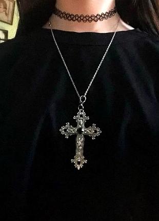 Хрест великий готичний кольє готика хрестик крестик ланцюжок на шию цепочка з хрестом