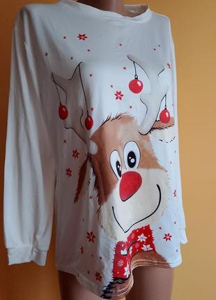 Кофта новогодняя белая слона с оленем