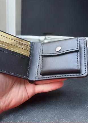 Кошелек мужской кожаный чёрный с монетницей | dagaz ручная работа