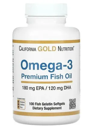 California gold nutrition, омега-3, риб’ячий жир преміальної якості, 100 капсул із риб’ячого желатин