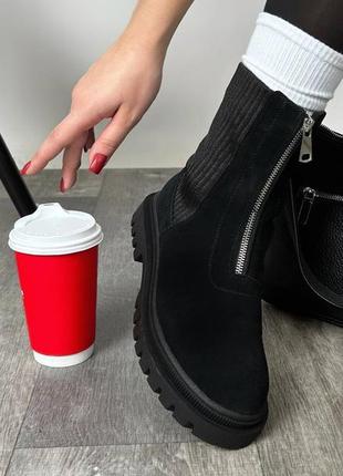 Ботинки челси черные зима