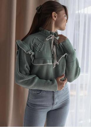 Женский теплый шерстяной свитер с воротником принт кашемир акрил